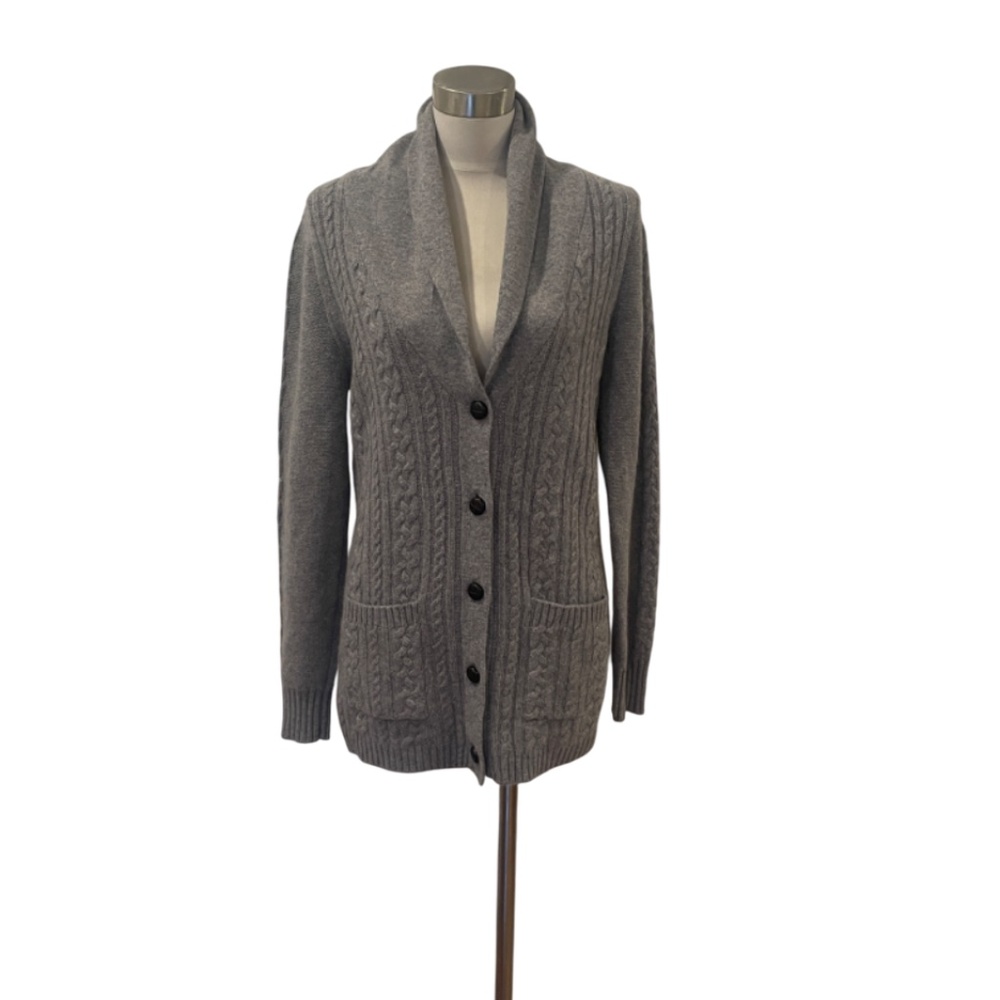 Neiman Marcus Cynthia Rowley 2 ply cashmere gray shawl collar cardigan M L